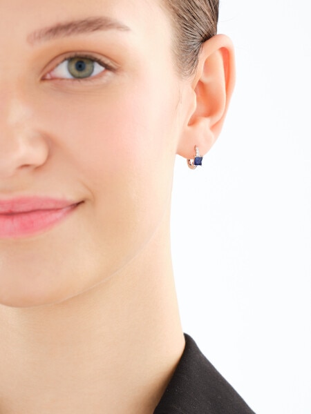 Kolczyki srebrne z cyrkoniami - kwadraty, koła