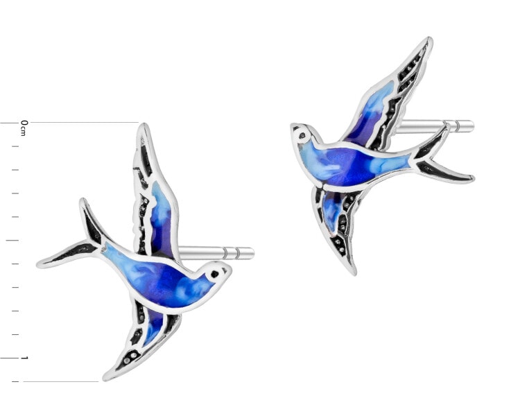 Kolczyki srebrne z emalią - jaskółki