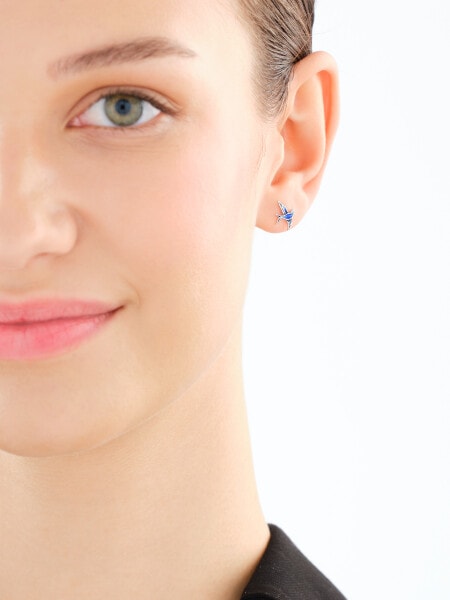 Kolczyki srebrne z emalią - jaskółki