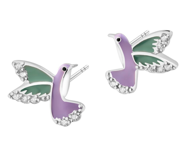 Kolczyki srebrne z cyrkoniami i emalią