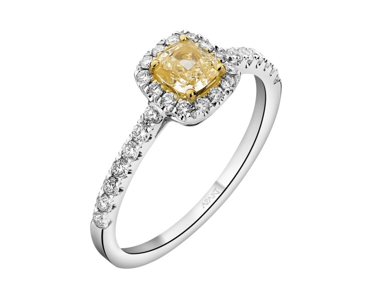 Prsten z bílého zlata s diamanty Fancy Yellow - 0,82 ct - ryzost 585