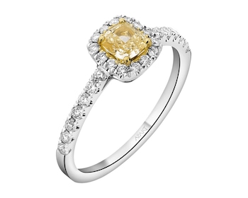 Pierścionek z białego złota z diamentami Fancy Yellow - 0,82 ct - próba 585