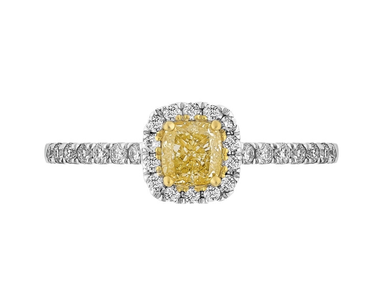 Prsten z bílého zlata s diamanty Fancy Yellow - 0,82 ct - ryzost 585