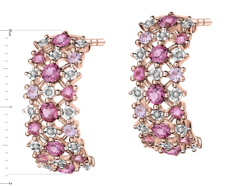 Náušnice z růžového zlata s diamanty a ozdobnými kameny - ryzost 585