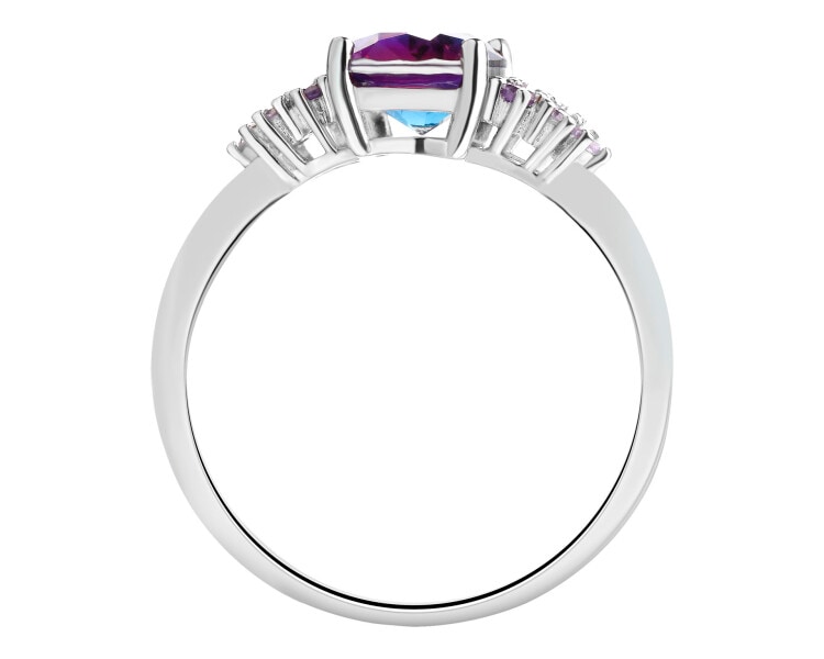 Stříbrný prsten se zirkony a broušeným sklem