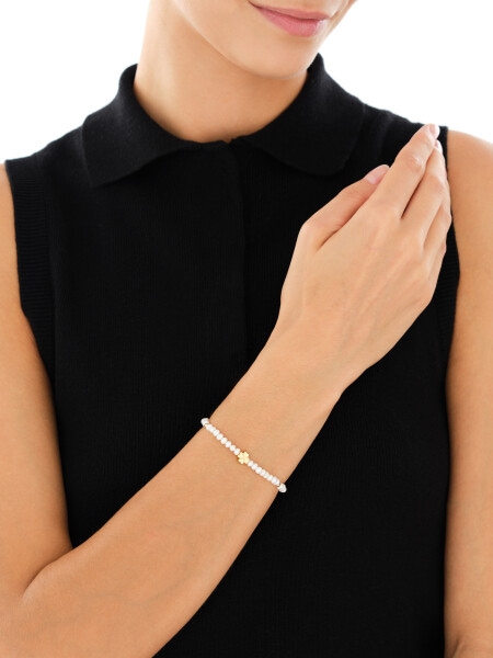 Bransoletka z mosiądzu pozłacana z perłami - koniczyna