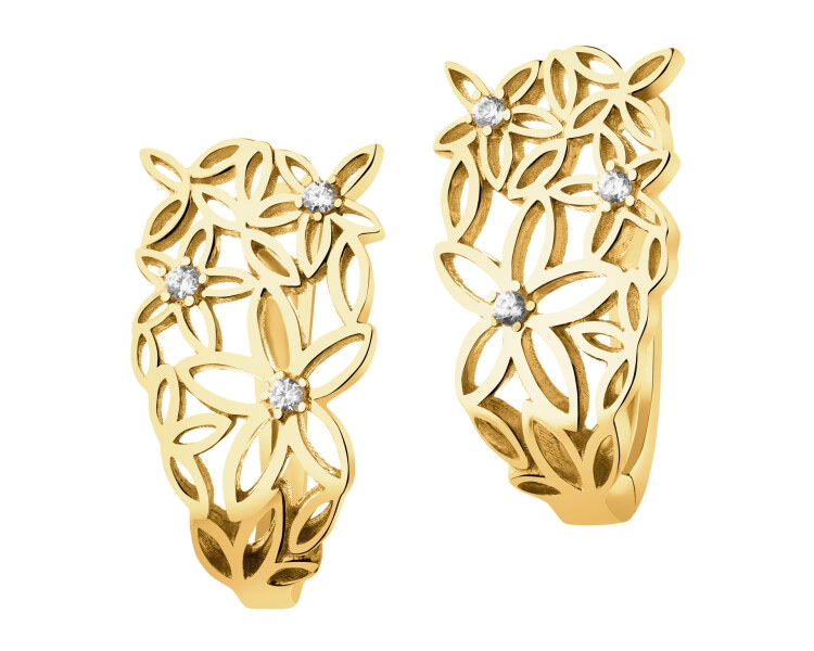 Złote kolczyki z cyrkoniami - kwiaty