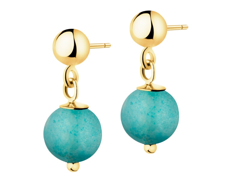 Złote kolczyki z chalcedonami - kulki