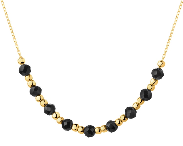 Złoty naszyjnik z onyksami syntetycznymi - kulki