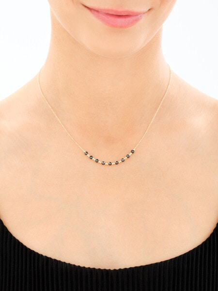 Złoty naszyjnik z onyksami syntetycznymi - kulki
