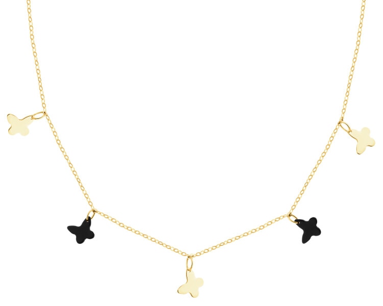Złoty naszyjnik z onyksami syntetycznymi - motyle