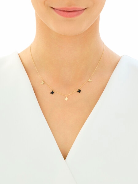 Złoty naszyjnik z onyksami syntetycznymi - motyle