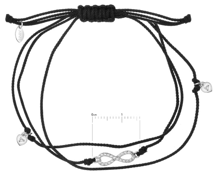 Náramek se stříbrnými prvky a zirkony - nekonečno, srdce