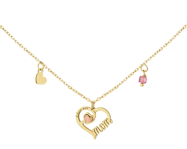 Naszyjnik srebrny z cyrkoniami, szlifowanym szkłem - serca, mama, love