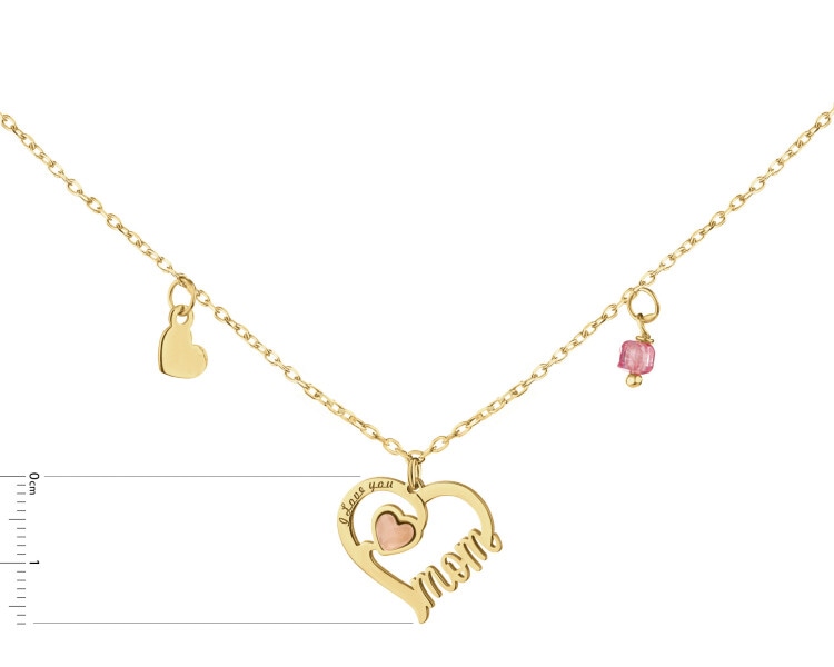 Naszyjnik srebrny z cyrkoniami, szlifowanym szkłem - serca, mama, love