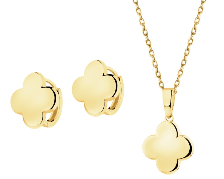 Złote kolczyki i zawieszka - komplet - koniczyny