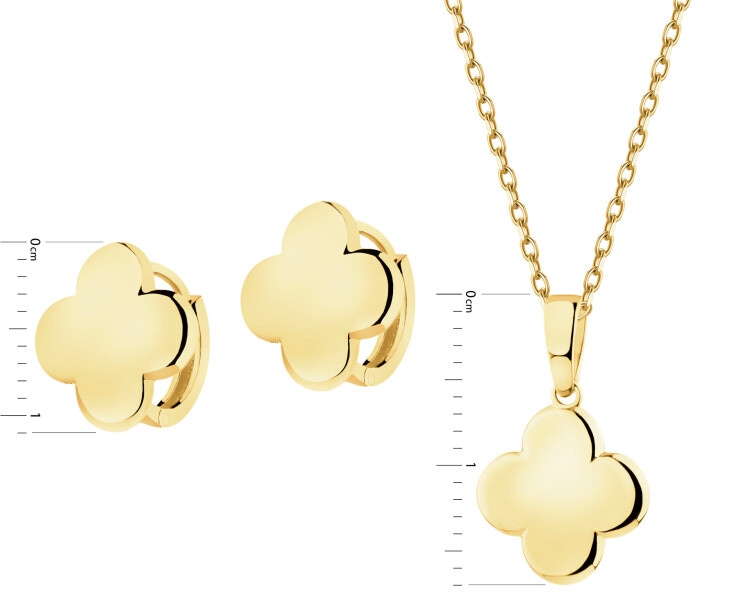 Złote kolczyki i zawieszka - komplet - koniczyny