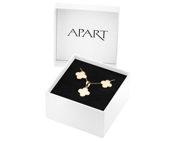 Złote kolczyki i zawieszka - komplet - koniczyny