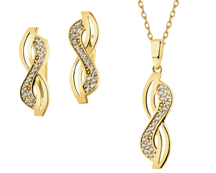 Złote kolczyki i zawieszka z cyrkoniami - komplet