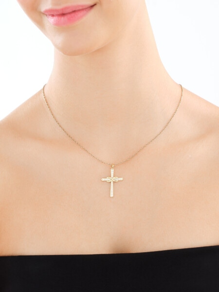 Złota zawieszka z cyrkoniami - krzyż