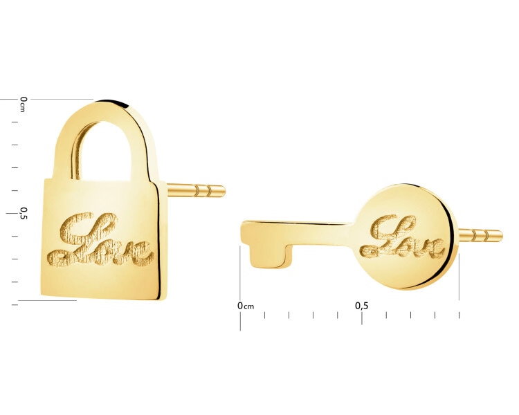 Złote kolczyki - kłódka, kluczyk, love