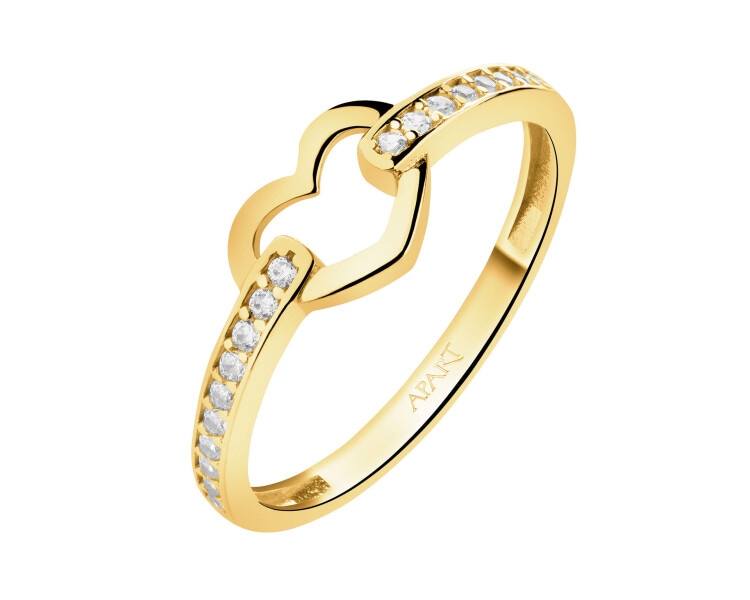 Złoty pierścionek z cyrkoniami - serce