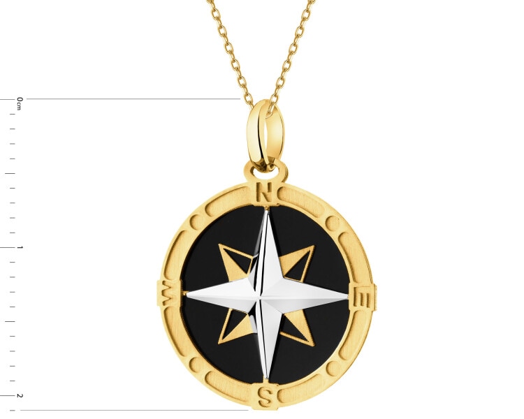 Złota zawieszka z onyksem syntetycznym - kompas