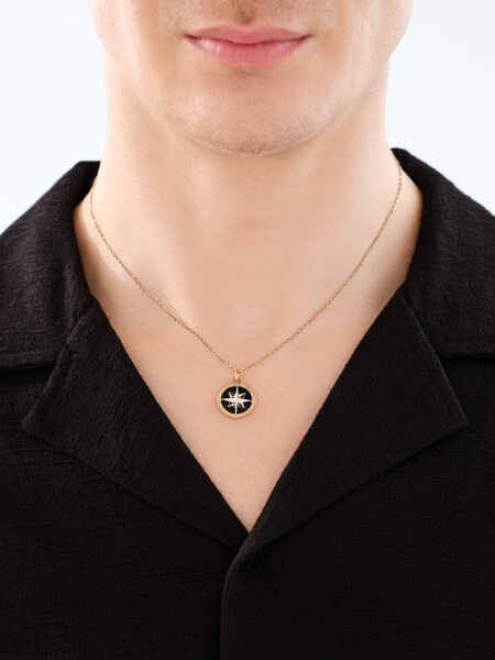 Złota zawieszka z onyksem syntetycznym - kompas