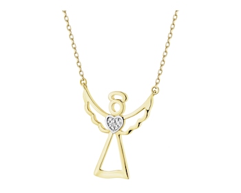 Zlatý náhrdelník s diamantem - andílek, srdce - 0,003 ct - ryzost 585