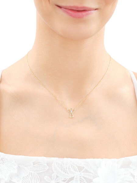 Naszyjnik z żółtego złota z diamentem - aniołek, serce - 0,003 ct - próba 585