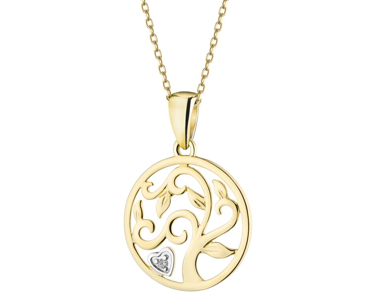 Zawieszka z żółtego złota z diamentem - drzewko, serce - 0,005 ct - próba 375