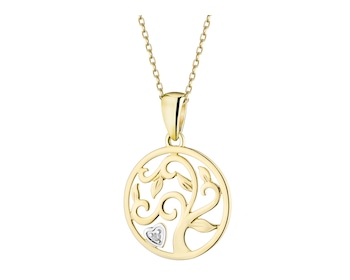 Zawieszka z żółtego złota z diamentem - drzewko, serce - 0,005 ct - próba 375