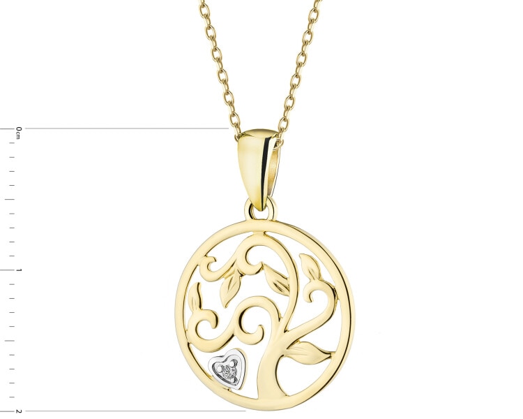 Zawieszka z żółtego złota z diamentem - drzewko, serce - 0,005 ct - próba 375