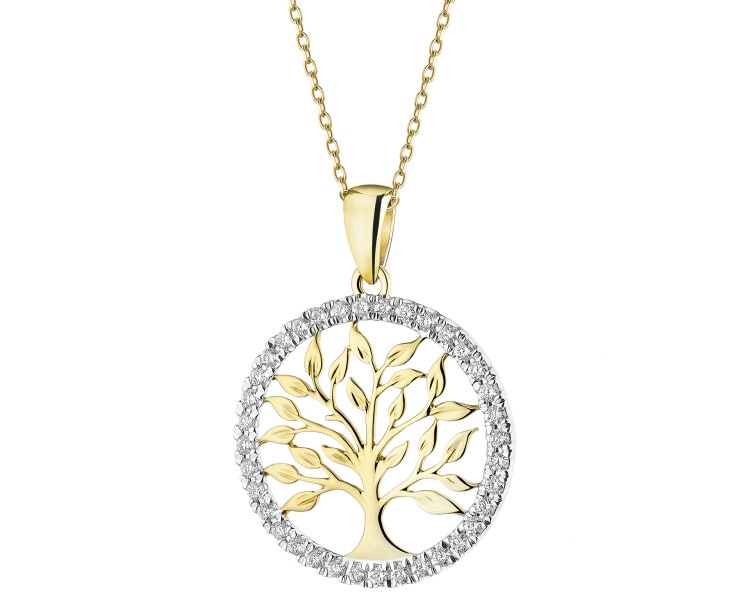 Zawieszka z żółtego złota z brylantami - drzewko - 0,25 ct - próba 585