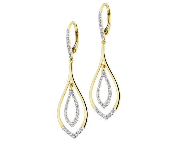 14 K Rhodium-Plated Yellow Gold Dangling Earring with Diamonds - 0,45 ct - fineness 14 K