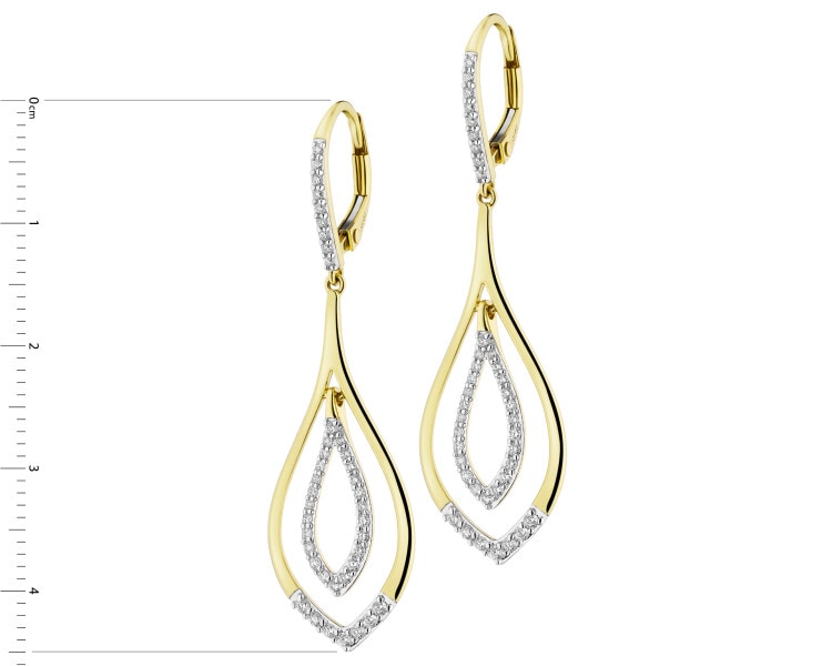 14 K Rhodium-Plated Yellow Gold Dangling Earring with Diamonds - 0,45 ct - fineness 14 K