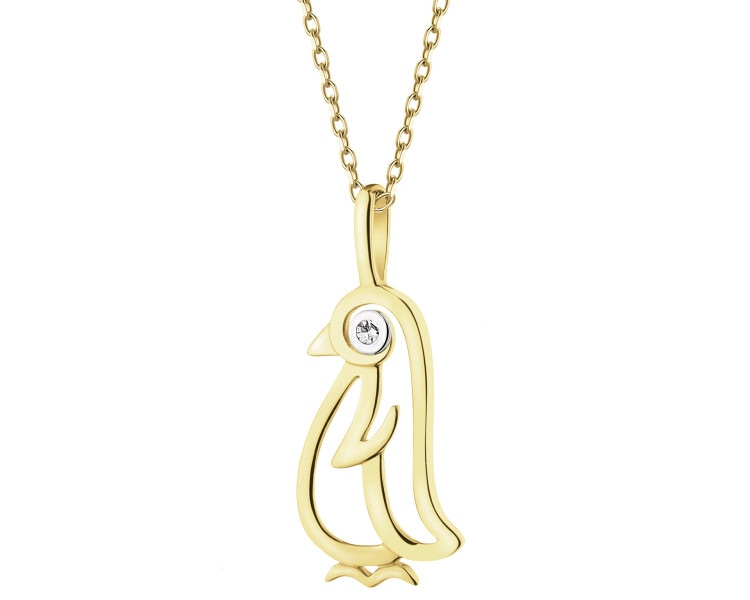 Zawieszka z żółtego złota z diamentem - pingwin - 0,005 ct - próba 375