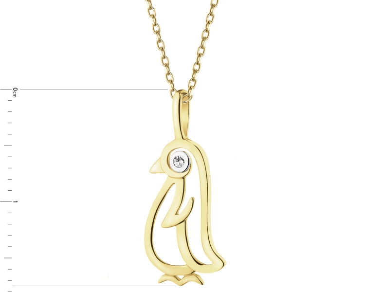 Zawieszka z żółtego złota z diamentem - pingwin - 0,005 ct - próba 375