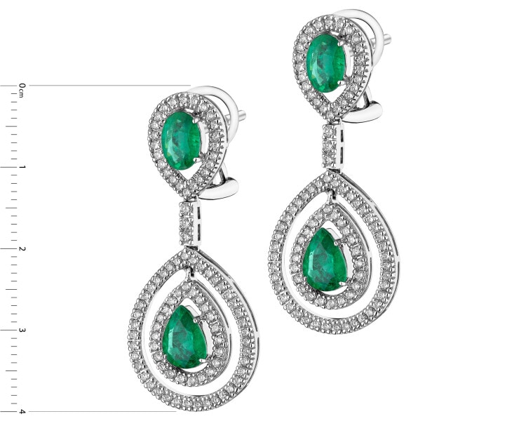 Kolczyki z białego złota z brylantami i szmaragdami - próba 750