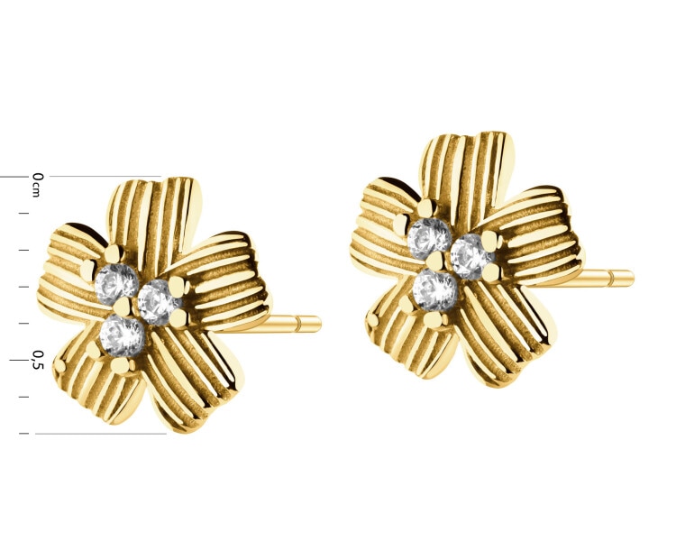 Złote kolczyki z cyrkoniami - kwiaty