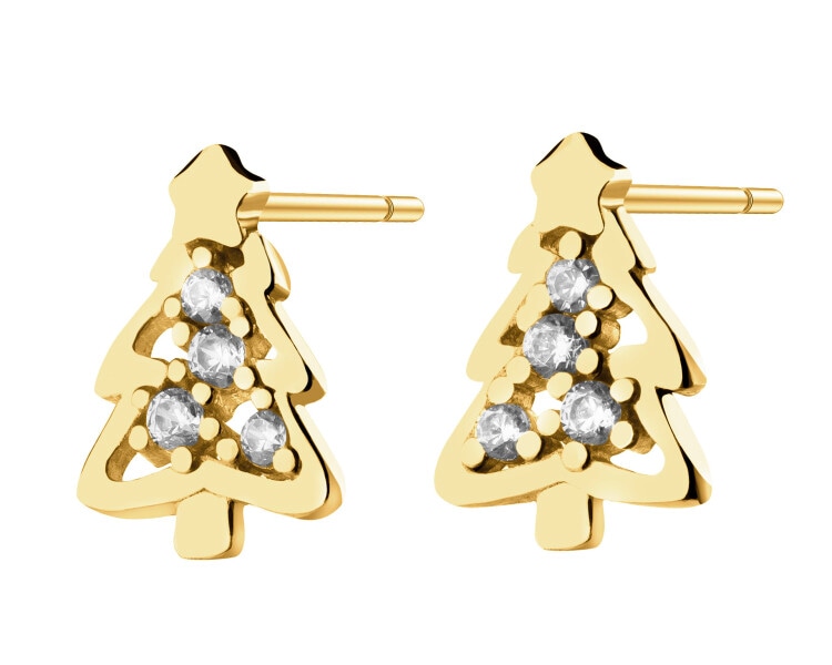 Złote kolczyki z cyrkoniami - choinki