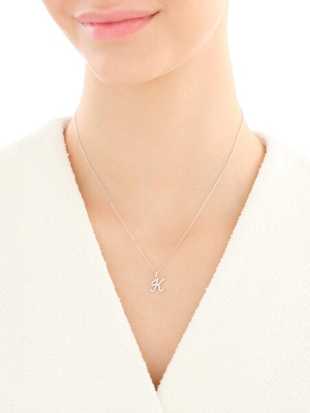 Naszyjnik srebrny z cyrkoniami - litera K