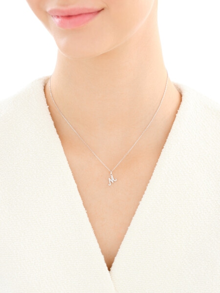 Naszyjnik srebrny z cyrkoniami - litera M