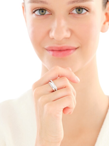 Rhodium Plated Silver Band Ring with Cubic Zirconia