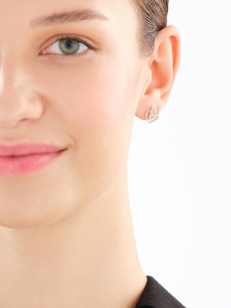 Stříbrné náušnice se zirkony - kočky, srdce