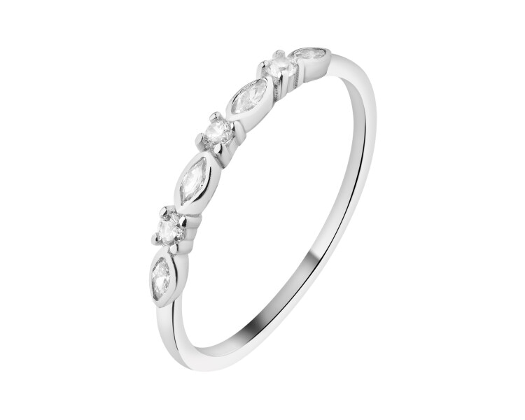 Rhodium Plated Silver Band Ring with Cubic Zirconia