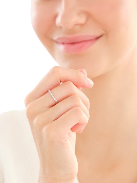 Rhodium Plated Silver Band Ring with Cubic Zirconia