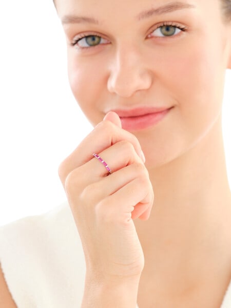 Rhodium Plated Silver Band Ring with Cubic Zirconia