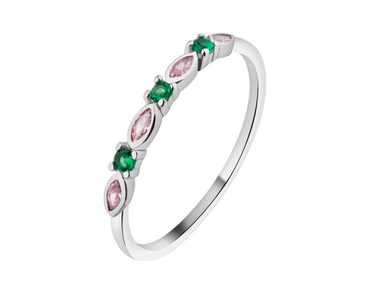 Rhodium Plated Silver Band Ring with Cubic Zirconia