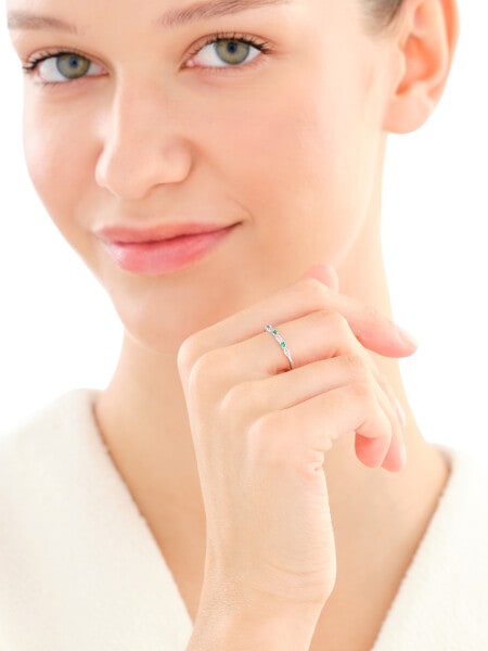 Rhodium Plated Silver Band Ring with Cubic Zirconia